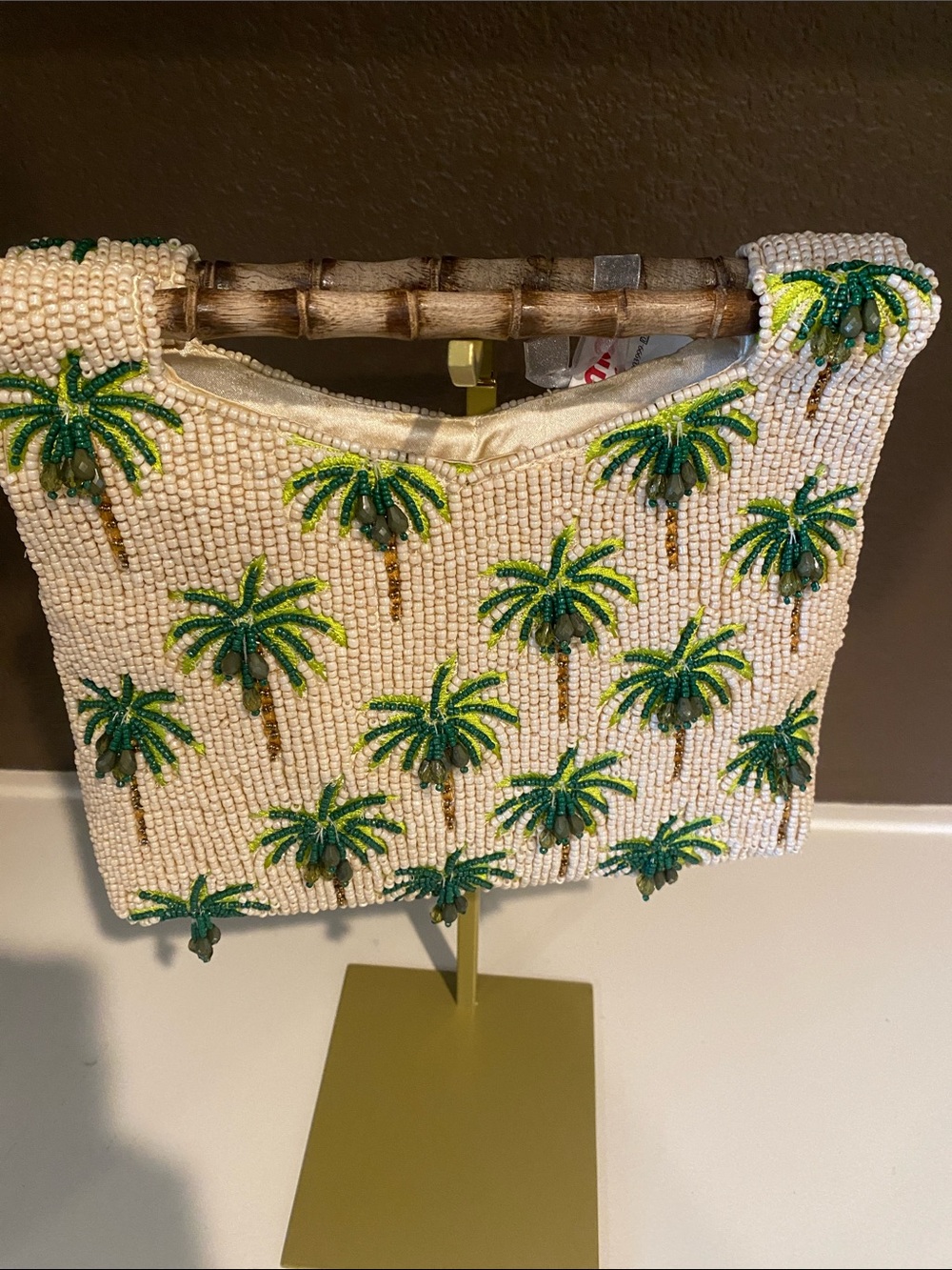 T.J.Maxx Beaded Palm Tree Wristlet in Cream, Green and Brown